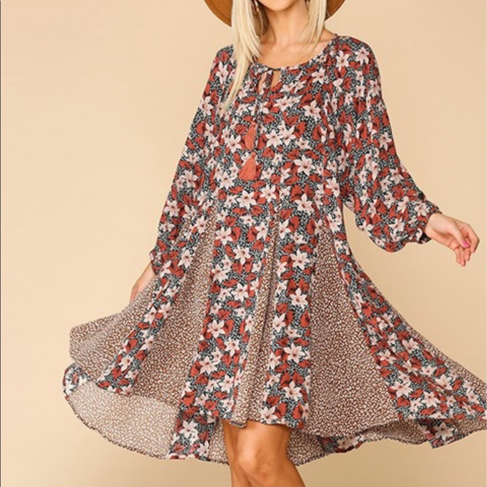 Mixed Print Boho Dress